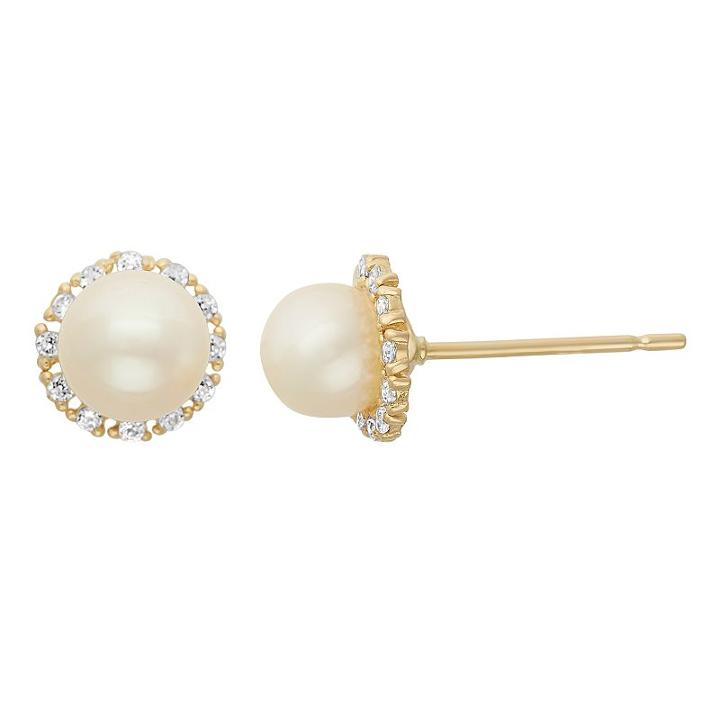 Junior Jewels Freshwater Cultured Pearl & Cubic Zirconia 14k Gold Halo Stud Earrings - Kids, Girl's, White