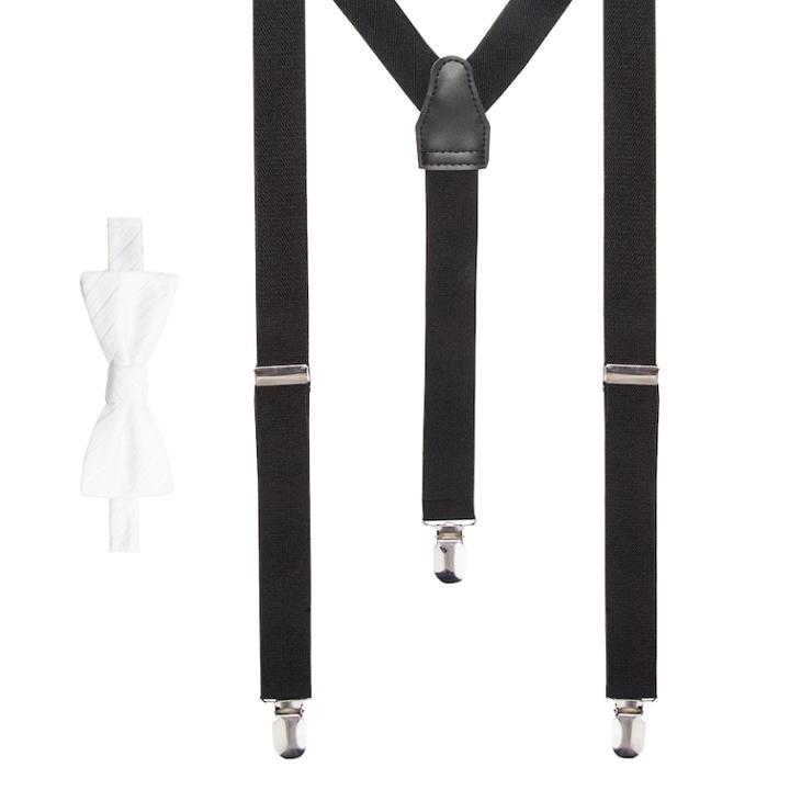 Men's Apt. 9&reg; Tonal-striped Pre-tied Bow Tie & Suspenders Set, White