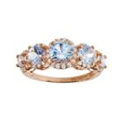 Lab-created Aquamarine And Lab-created White Sapphire 14k Rose Gold Over Silver 5-stone Halo Ring, Women's, Size: 12, Blue Other