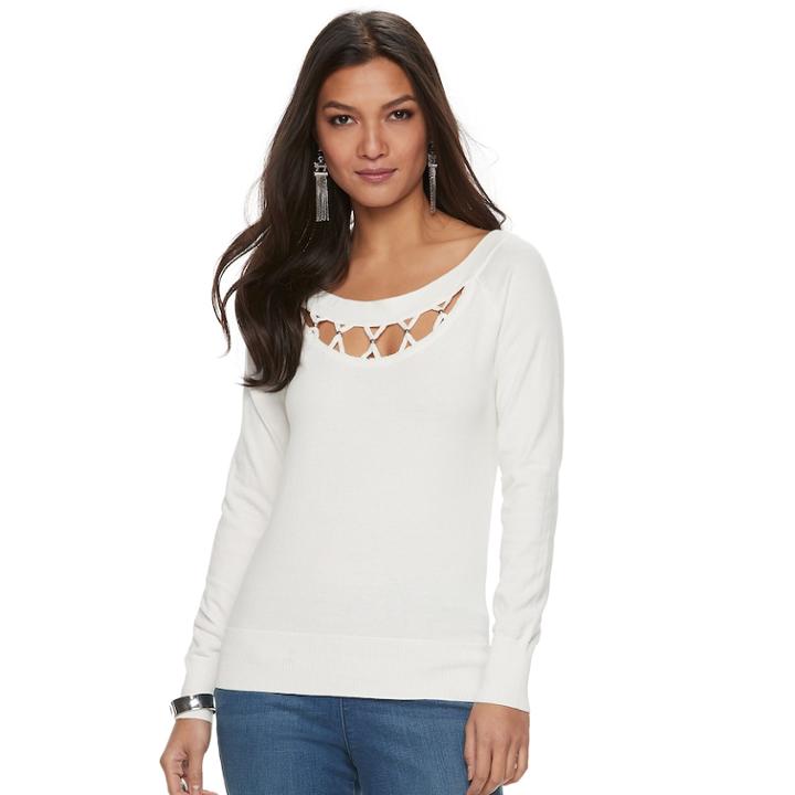 Women's Jennifer Lopez Crisscross Cutout Tee, Size: Large, White
