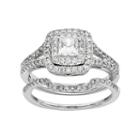 Igl Certified Diamond Square Halo Engagement Ring Set In 14k White Gold (1 Carat T.w.), Women's, Size: 10