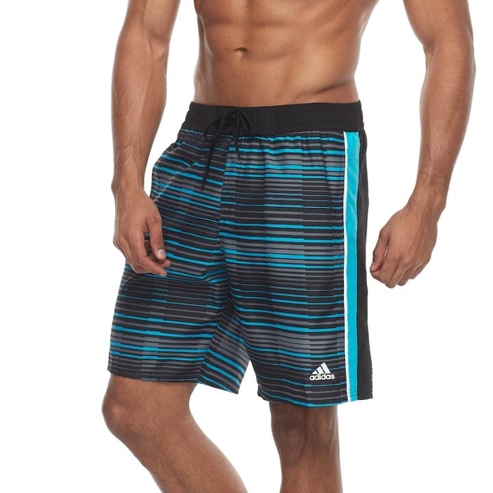 Men's Adidas Vara Striped Microfiber Volley Shorts, Size: Xxl, Turquoise/blue (turq/aqua)