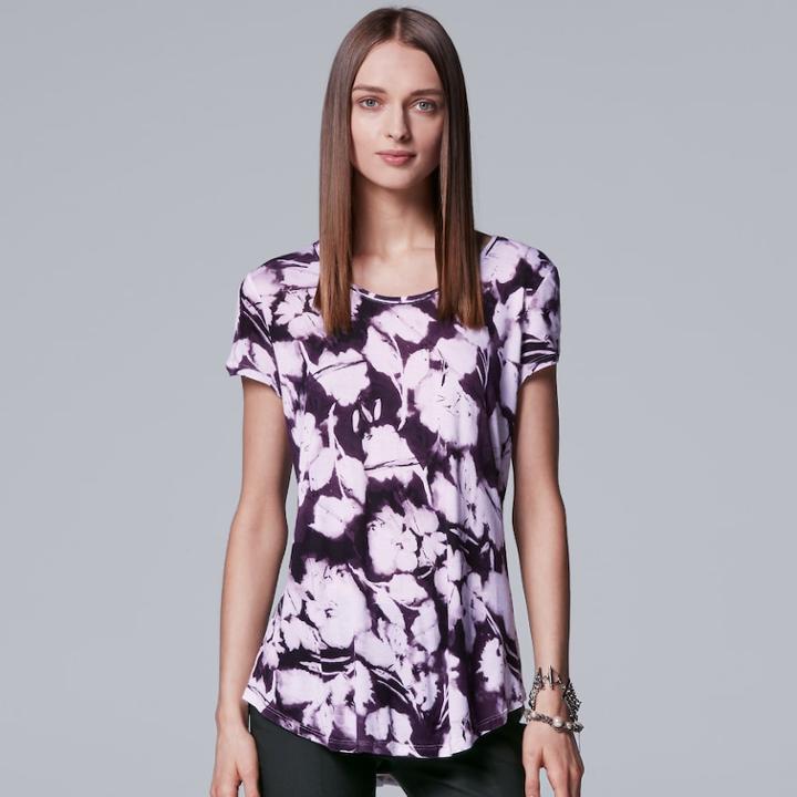 Women's Simply Vera Vera Wang Print Scoopneck Tee, Size: Xl, Drk Purple