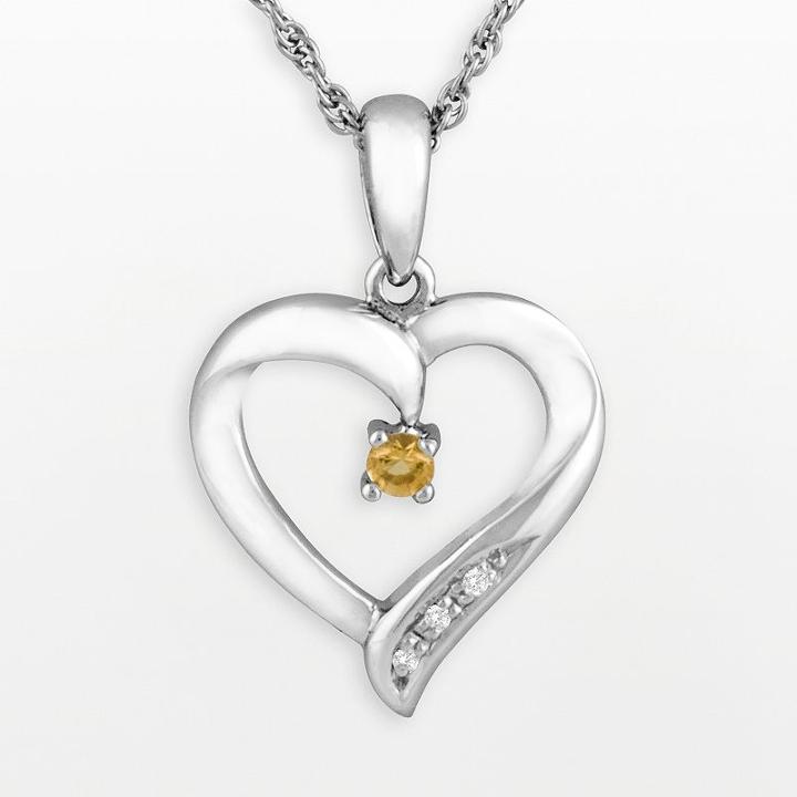 Sterling Silver Citrine Heart Pendant, Women's, Size: 18, Orange