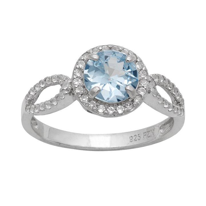 Sterling Silver Lab-created Aquamarine And Lab-created White Sapphire Halo Ring, Women's, Size: 9, Blue Other