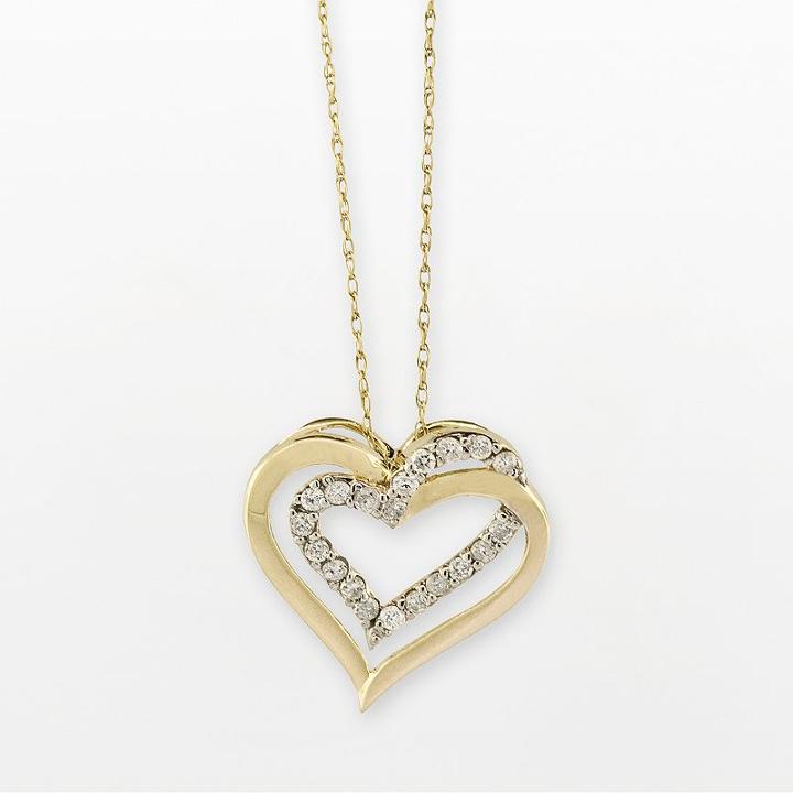 10k Gold 1/4-ct. T.w. Diamond Double-heart Pendant, Women's, Size: 18, White