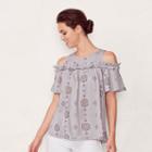 Women's Lc Lauren Conrad Cold-shoulder Ruffle Top, Size: Small, Light Grey