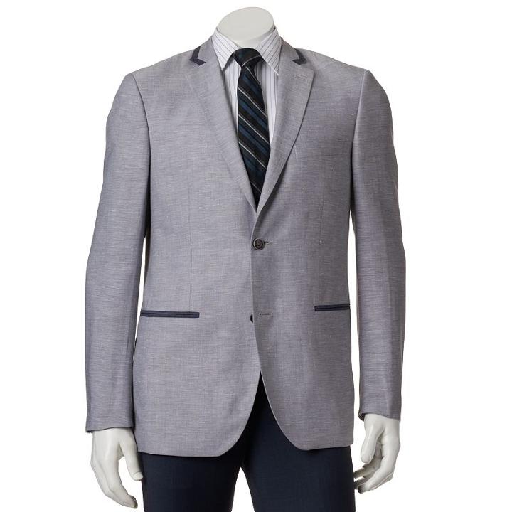 Men's Savile Row Modern-fit Gray Linen-blend Tipped Sport Coat, Size: 48 - Regular, Grey