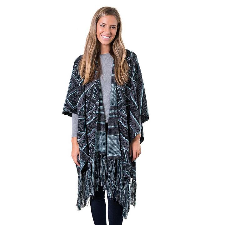 Muk Luks Knit Fringed Ruana, Women's, Black