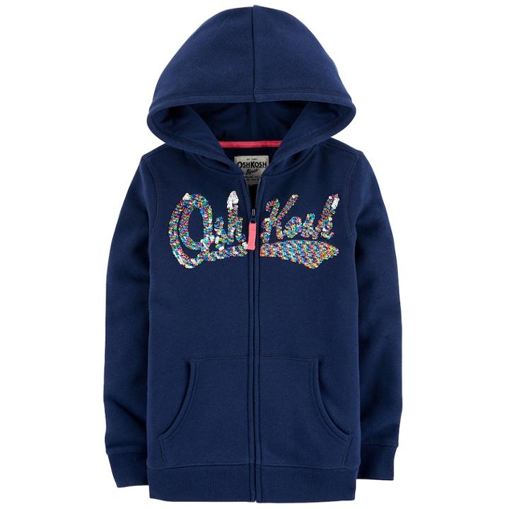 Girls 4-12 Oshkosh B'gosh&reg; Sequined Logo Hoodie, Size: 6-6x, Med Blue