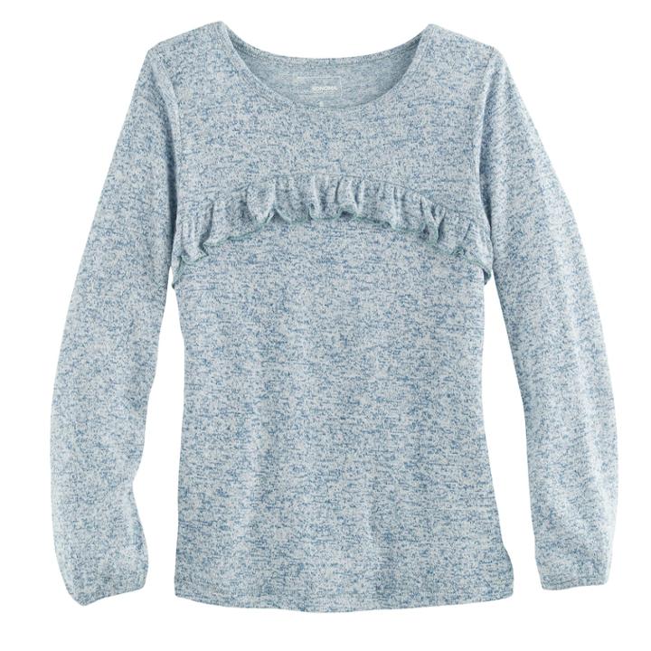 Girls 4-12 Sonoma Goods For Life&trade; Curved Ruffle Marled Top, Size: 6x, Blue
