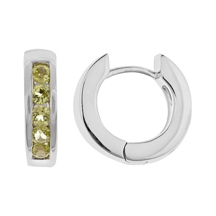 Sterling Silver Peridot Hinged Hoop Earrings, Women's, Green