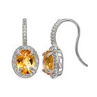Sterling Silver Citrine And Lab-created White Sapphire Halo Drop Earrings, Women's, Orange