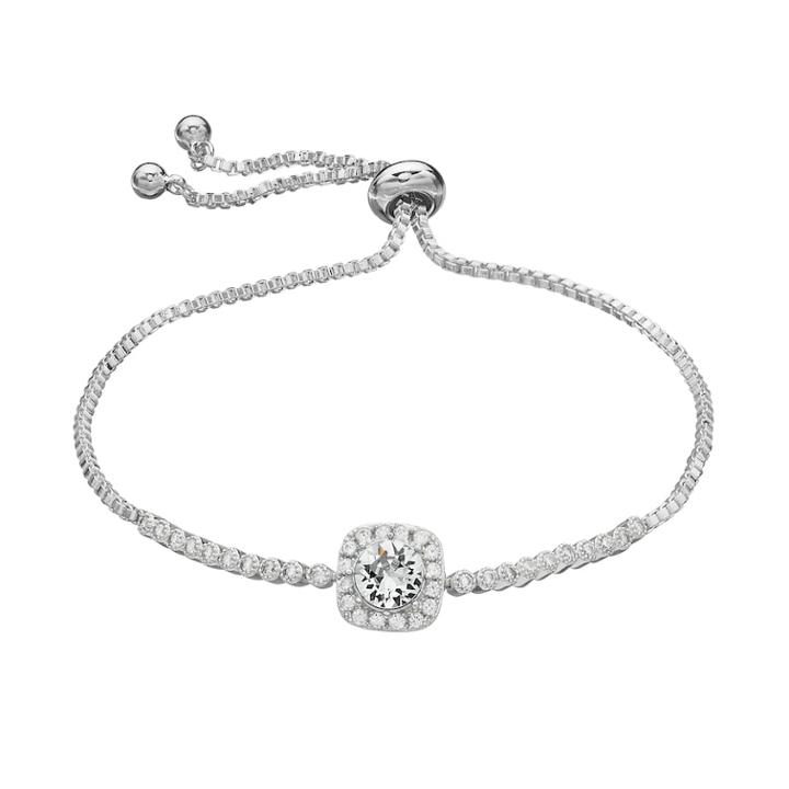 Brilliance Cubic Zirconia Halo Bolo Bracelet With Swarovski Crystals, Women's, White