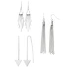 Triangle Threader, Tassel & Stick Drop Earring Set, Women's, Silver