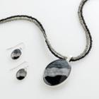 Silver Tone Pendant And Drop Earring Set, Women's, Grey