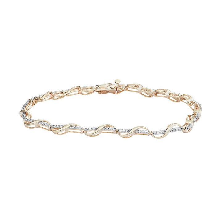 18k Gold Over Silver 1/10 Carat T.w. Diamond Twist Bracelet, Women's, Size: 7.5, White