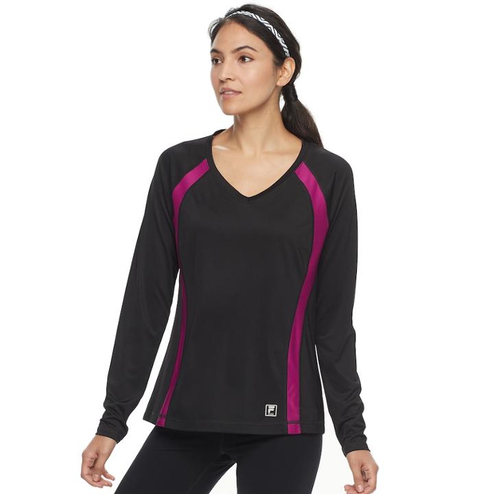 Women's Fila Sport&reg; Basic V-neck Long Sleeve Tee, Size: Xs, Black