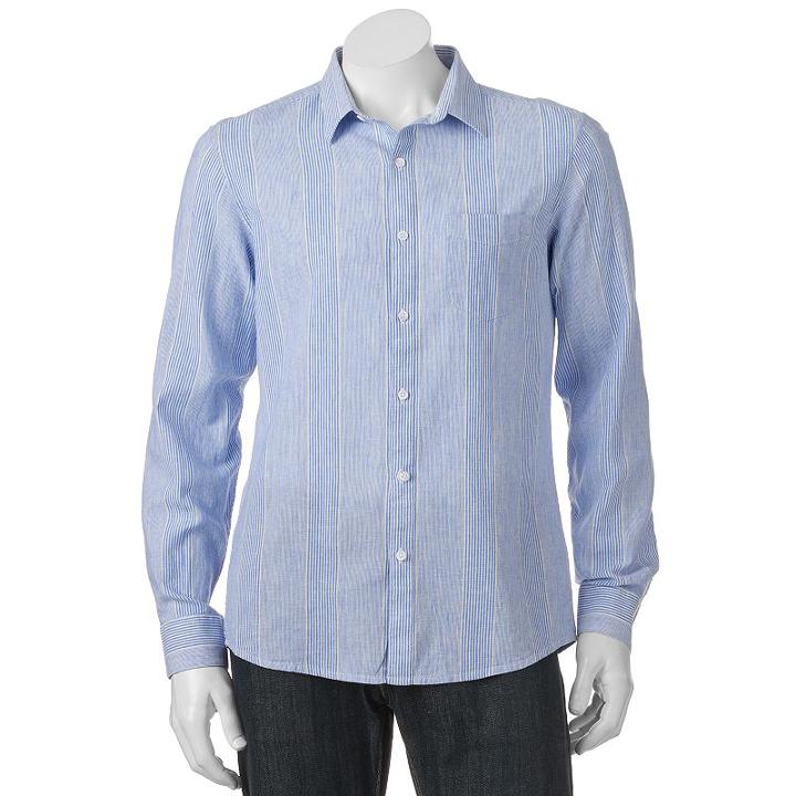Men's Marc Anthony Slim-fit Striped Linen-blend Button-down Shirt, Size: Xxl, Light Blue