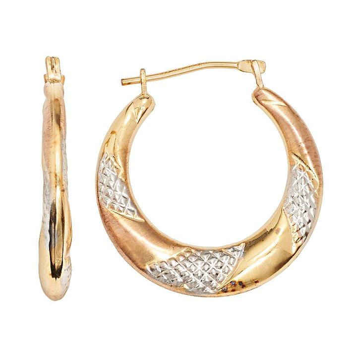14k Gold-bonded Sterling Silver Tri-tone Twist Hoop Earrings, Women's, White
