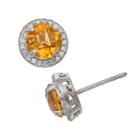 Sterling Silver Citrine And Lab-created White Sapphire Halo Stud Earrings, Women's, Orange