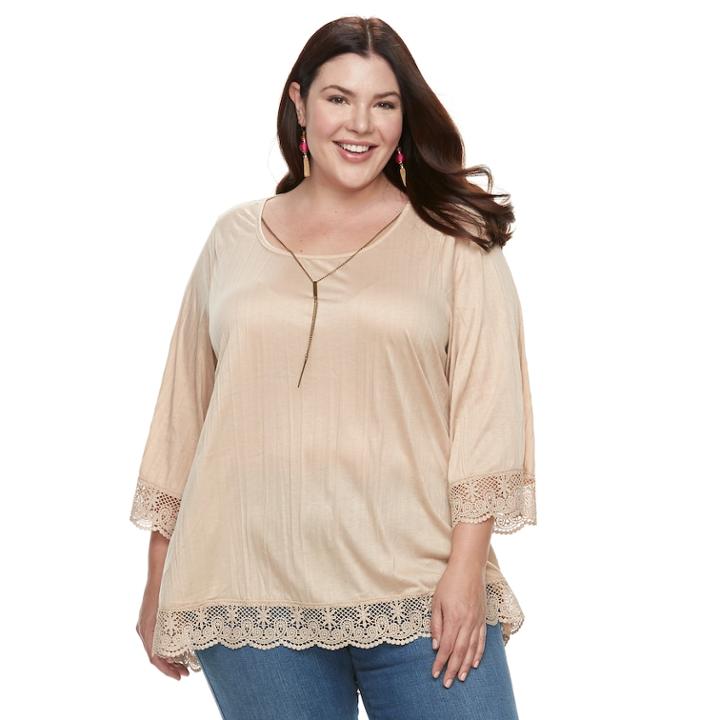 Plus Size French Laundry Crochet Trim Top & Necklace Set, Women's, Size: 1xl, Lt Beige