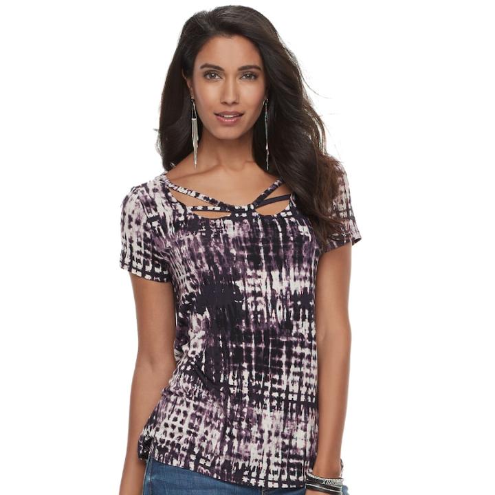 Women's Rock & Republic&reg; Strappy Tee, Size: Xs, Med Purple
