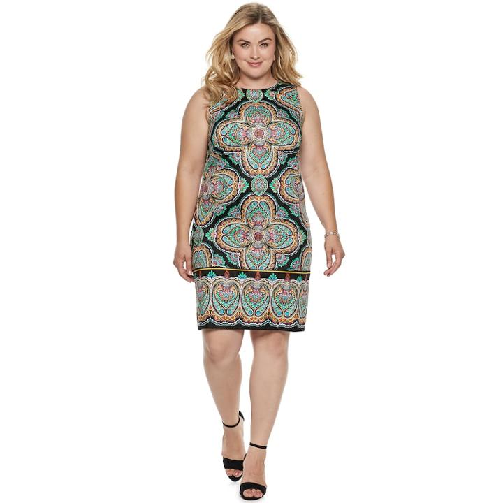 Plus Size Suite 7 Medallion Sleeveless Dress, Women's, Size: 20 W, Black Medallion