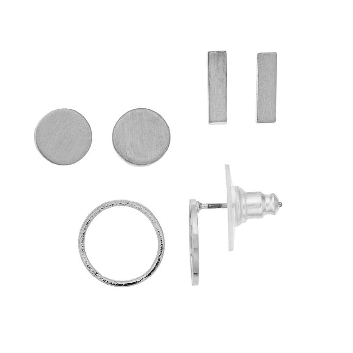 Disc, Bar & Circle Stud Earring Set, Women's, Silver