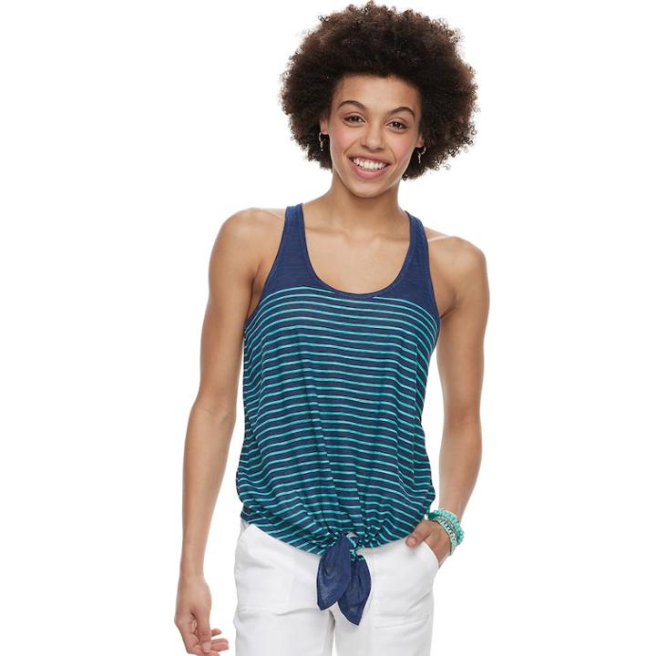 Juniors' So&reg; Tie Front Racerback Tank, Teens, Size: Large, Blue