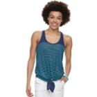 Juniors' So&reg; Tie Front Racerback Tank, Teens, Size: Large, Blue