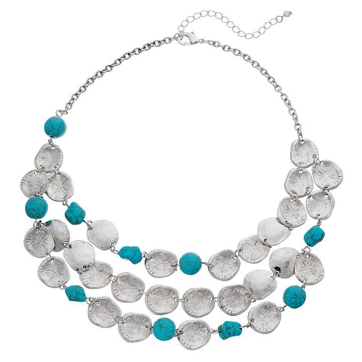 Simulated Turquoise Hammered Disc Swag Necklace, Women's, Turq/aqua