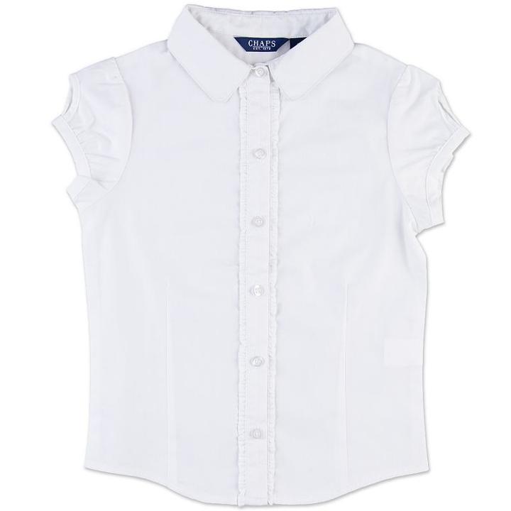Girls 4-16 Chaps School Uniform Ruffled Keyhole Shirt, Girl's, Size: 6x, White