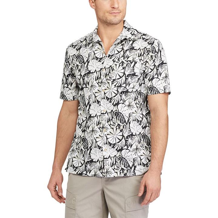 Men's Chaps Classic-fit Floral Performance Button-down Camp Shirt, Size: Medium, Black