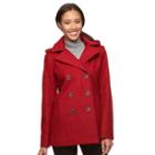 Women's Braetan Hooded Double-breasted Peacoat, Size: Medium, Red