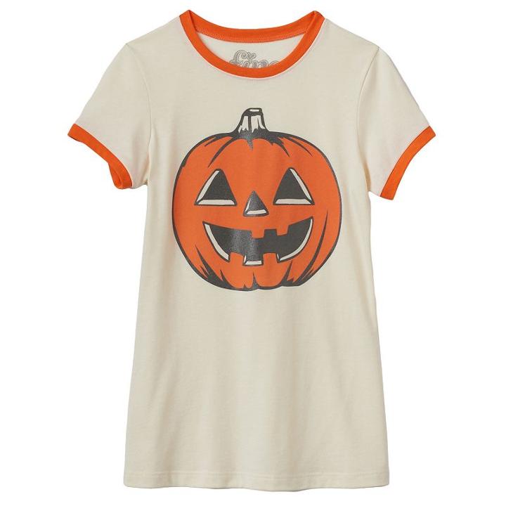 Girls 7-16 Mighty Fine Jack-o'-lantern Halloween Ringer Graphic Tee, Girl's, Size: Large, White Oth