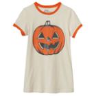 Girls 7-16 Mighty Fine Jack-o'-lantern Halloween Ringer Graphic Tee, Girl's, Size: Large, White Oth