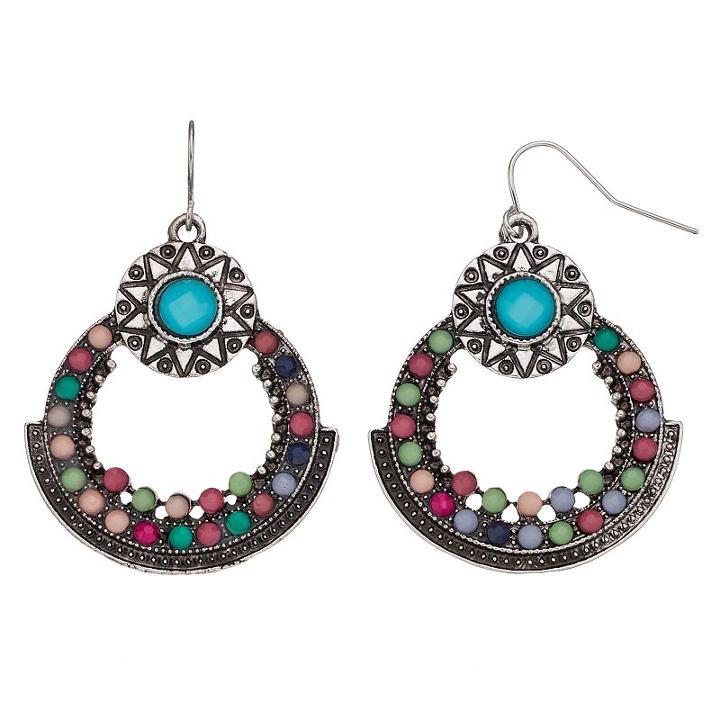Mudd&reg; Antiqued Starburst Nickel Free Drop Hoop Earrings, Women's, Turq/aqua
