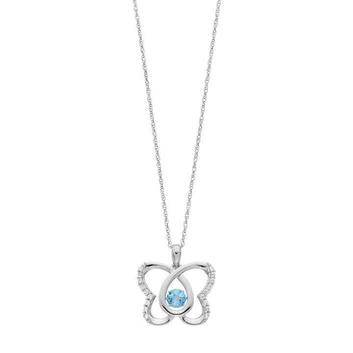 Sterling Silver Blue Topaz & Lab-created White Sapphire Butterfly Pendant, Women's, Size: 18
