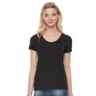 Women's Rock & Republic&reg; Asymmetrical Lace-up Tee, Size: Medium, Black