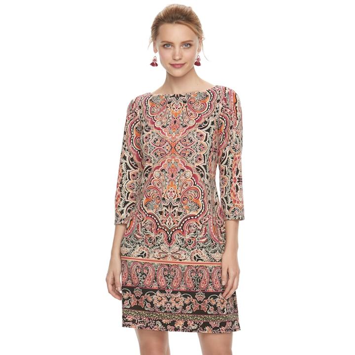 Women's Suite 7 Boatneck Shift Dress, Size: 4, Rust Multi