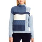 Women's Chaps Patchwork Mockneck Sweater, Size: Large, Blue (navy)