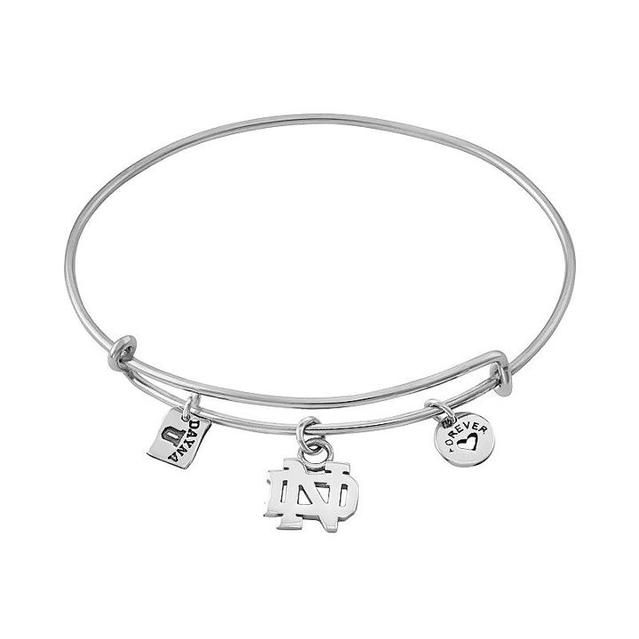 Dayna U Sterling Silver Notre Dame Fighting Irish Charm Adjustable Bangle Bracelet, Women's, Grey