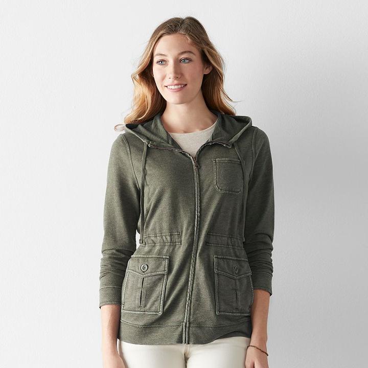 Women's Sonoma Goods For Life™ French Terry Hoodie, Size: Medium, Dark Green