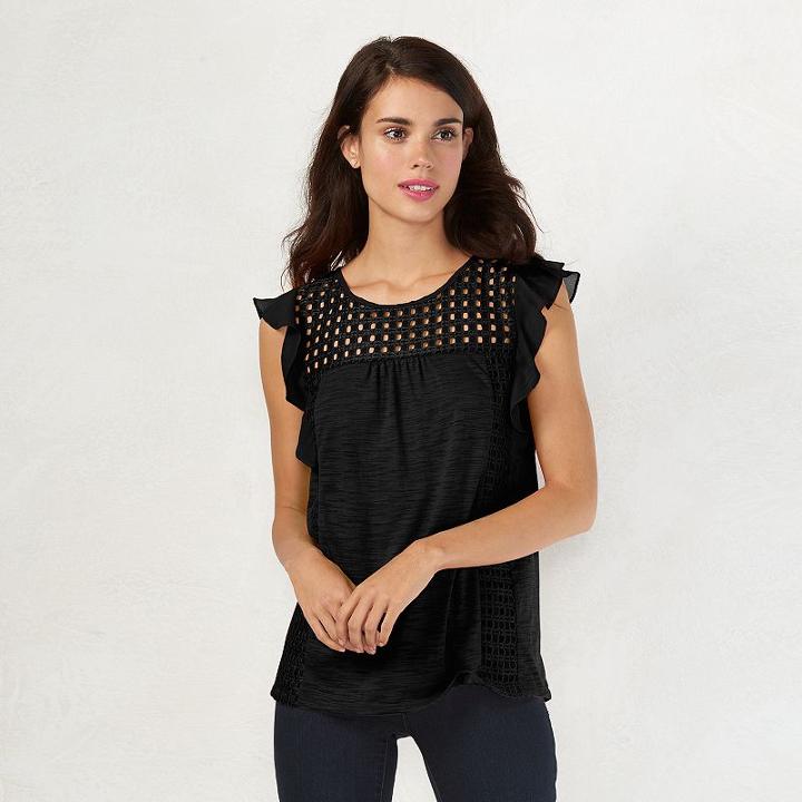 Women's Lc Lauren Conrad Eyelet Top, Size: Medium, Black