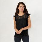 Women's Lc Lauren Conrad Eyelet Top, Size: Medium, Black