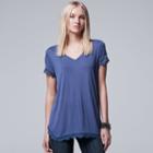 Women's Simply Vera Vera Wang Lace Trim Tee, Size: Medium, Dark Blue