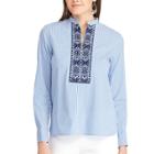 Women's Chaps Striped Embroidered Shirt, Size: Small, Blue