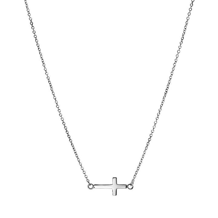 Stainless Steel Sideways Cross Necklace, Women's, Size: 24, Grey