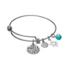 Love This Life Stainless Steel And Silver-plated Simulated Turquoise You R My Sunshine And Heart Sun Charm Bangle Bracelet, Women's, Grey